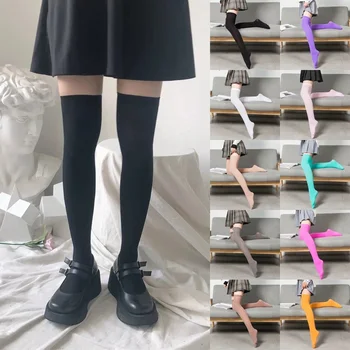 1 par гольфов, ženske visoke čarape za dame, Seksi Crno Bijela Čvrsta Duge čarape, ženske Toplo golfs za djevojčice u stilu Lolita