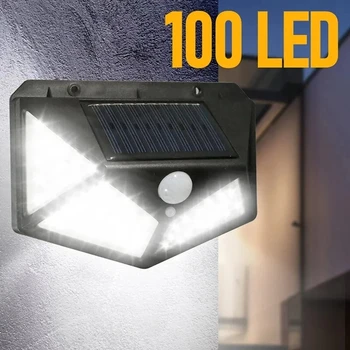 100 LED Solarni Zidna Lampa Sa 4 Strane, Sjajni Sa Senzorom Pokreta, Indukcije Osobe, Dvorište, Vodootporan Stepenice, Vanjske Zidne Lampe