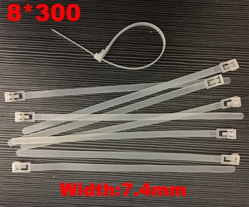 100pc 8x300 8 * 300 mm (širina 7,4 mm) Kabel mrežnog električne žice White Nylon66 zatvarač Zamjenjivi Plastični Kabel Estriha za Višekratnu upotrebu