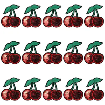 15 Komada нашивок s crvenim trešnje veličine 6,8x7,7 cm, od poliestera, crvena нашивка za odjeću, vezeni željezo, slatka je ukras traperice