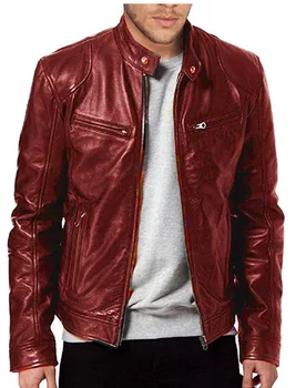 2023 Nova muška odjeća, muški kožni kaput sa стоячим ovratnik, мотоциклетная kožna jakna u stilu punk, jesen-zima
