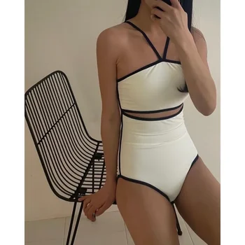 2023 Novi Južnokorejski kupaći kostim, ženski seksualni naramenica s otvorenim leđima, Однотонный jednostavan jednodijelni ženski kupaći kostim
