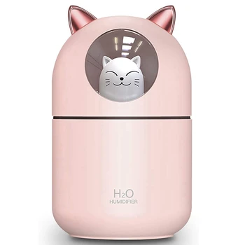 2X Krema Slatka Mačka Cool Mist za kuće, mačka noćno svjetlo, potreban čisti zrak za dječje sobe, jednostavna za čišćenje Pink