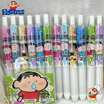 6pcs Гелевая ručka Krejon Shin-chan 0,5 mm, crna kemijska olovka za pisanje, školski pribor, kancelarijski materijal, poklone za djecu