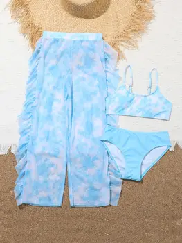 Bikini sa po cijeloj površini Tie Dye za djevojčice, 3 pakiranja, dječji kupaći kostim, plaža rtova, 2024, dječji kupaći kostimi za kupanje 7-12 godina, Kupaći kostimi