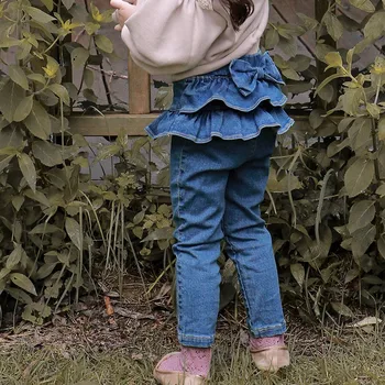 Dječja odjeća, Jesenje traperice, običan dvoslojni držači traperice za djevojčice, traperice s lukom za djevojčice 2023 godine