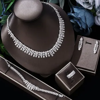 Elegantan nakit setovi od 4kom za žene, Smještaj za mladence ogrlica od kubni Циркона u Indijskom Dubaiju, Vjenčanje naušnice