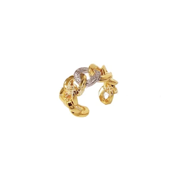Europski i američki umetanje нишевого dizajn jednostavan vanjski zlatne i srebrne boje kontrastne boje bakra lanac prsten