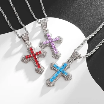 Fin Kvadratnom Sjajan Kristal, Cirkon Križ Privjesak Ogrlica Žene Muškarci Amulet Vjere Večernje Luksuzni nakit Poklon
