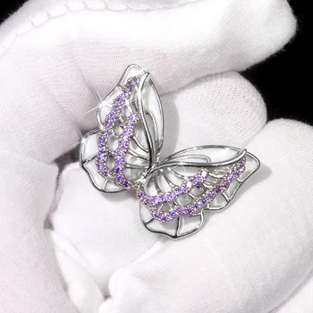 Fin srebrni prsten sa šupljim krilima leptira, kristalni prsten za žene, Šarmantan dragulji, prsten sa цирконием, ukras za коктейльной zurke, dar