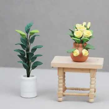 Kućica za lutke s biljkom u saksiji Visoka imitacija dollhouse Minijaturni model biljke u saksiji Igračka sa sklopivim stolom Laboratorij za lutkarsku odsjeka