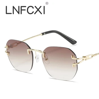 LNFCXI Trg sunčane naočale bez okvira-isječke za žene u rasutom stanju, retro Vintage dizajnerske modne sunčane naočale za žene, Muški rafting zlatnožute boje