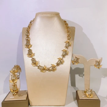 Luksuzni Ženski nakit skup od 18-karatnog zlata, Elegantan Prsten za zurke, Pribor za mladence, Smještaj za ogrlicu, Naušnice, Nakit darove