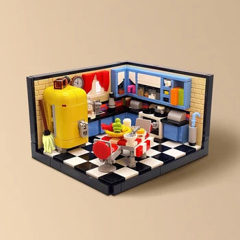 MOC Kuhinjski diorama sredine stoljeća, blokovi, uređenje kuće, Kuhinjski set 