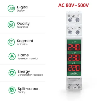 Montaža na Din-Šinu Trofaznom Mjerač Napona AC80-500V LED Digital Mini Modular Voltmeter Indikator Senzora je Detektor za Električara