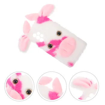 Pink pahuljasto krzno-medo torbica Galaxy A52, slatka mliječna krava, fluffy девчачий torbica, 3D Fluffy zaštitna torbica za životinje, rabbit vuna Konji