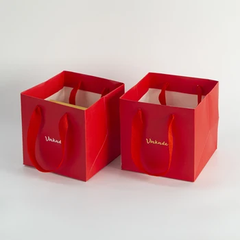 Poklon paketi od kraft-papir s ručkama 20x10x20 cm 50шт Crvene torbe za kupovinu s logotipom na red Vrećice za poklone za svadbene zabave, Poslovne torbe