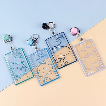 Prozirni Akril držač za kartice sa slike slatkih životinja iz crtića za djecu, Student, torbica za ključeve, buckle, zaštitni rukav za kartice