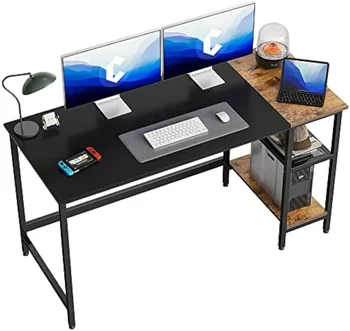 Računalo desk za kućni ured, 55-inčni mali stol za studij sa police za pohranu, moderan, jednostavan računalni stol s