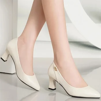 Sapatos Femininas/ ženske elegantne proljetne bež cipele-brod na visoku petu, bez kopče za uredske dama, ukusan večernje crne elegantne cipele E1451