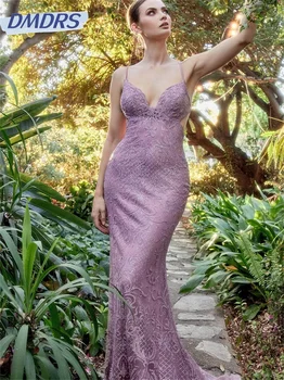 Seksi Večernje haljine na Trake s v-neck, 2024, Elegantne Čipke, haljine Sirena 2024, Jednostavna haljina Na podu, Vestidos De Novia