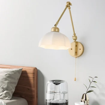 Skandinavski berba zidne svjetiljke LED E27 Zlatna zidna lampa za прикроватной stolovi u spavaćoj sobi, dnevnoj sobi, kancelariji, zidne lampe za čitanje, Sklopivi dizajn, Staklo