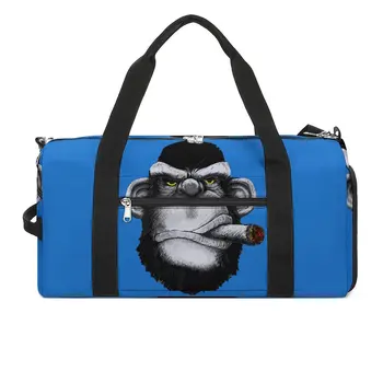 Sportska torba za pušače s majmuna, sportske torbe za treninga sa zabavnim životinjama po cijeloj površini, par s uzorkom cipela, torba za fitness, torbe za vikend