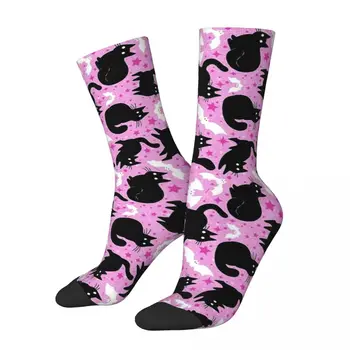 Sretan Zabavne Muške Čarape u stilu Hip-Hop Sa Crnim Mačkama I Svojim Miševima, Pink Čarapa na Halloween, Slatka Sportske Ženske Čarape, Proljeće-Ljeto, Jesen-Zima