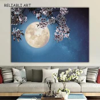 Suvremeni pejzaž, lijepa Pun Mjesec, visi na zidu, umjetnički plakat i grafike, slika na platnu za uređenje doma u dnevnom boravku Bez okvira