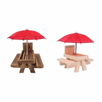 Ulagač za protein Stol za piknik s kišobranom, Drvene izvoda za protein na ulici, Slatka ulagač za chipmunks + robustan dizajn