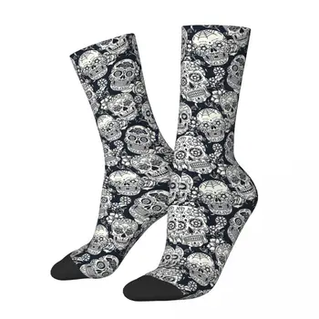 Zimske čarape Unisex Sugar Skull s cvjetnim uzorkom bijele boje za trčanje Happy Socks u ulici stilu Crazy Čarapa