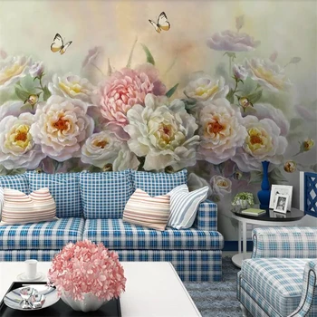 beibehang Custom pozadine 3d freske u europskom stilu ručno oslikana lijepa ruža cvijet i leptir TV pozadina desktop zidno slikarstvo
