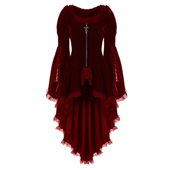 Ženske gotički baršun haljine-tuxedos dugih rukava i križem nepravilnog oblika, čipke rub, Srednjovjekovni ženske haljine vještice, cosplay-odijelo Лолиты